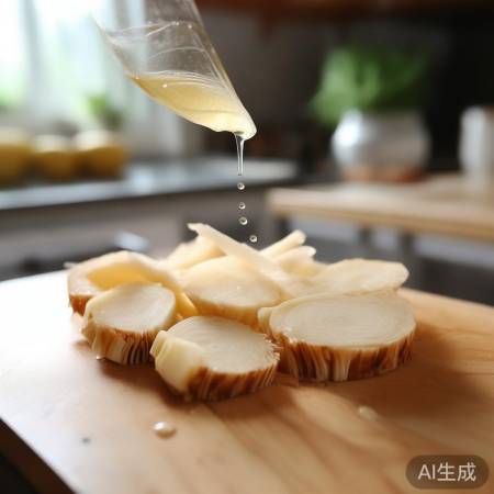 莲藕切口醋防黑，保持新鲜美观。