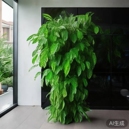 绿植点缀电视墙，生机盎然。