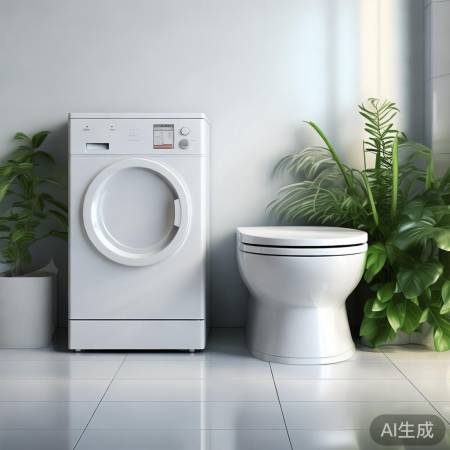 马桶呼应色，洗衣机绿植添清新