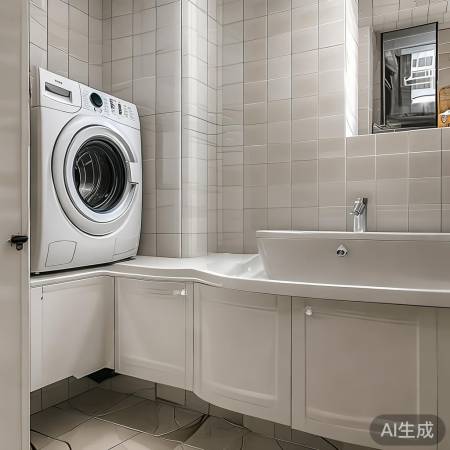 洗衣机角落放置，空间节省布局佳