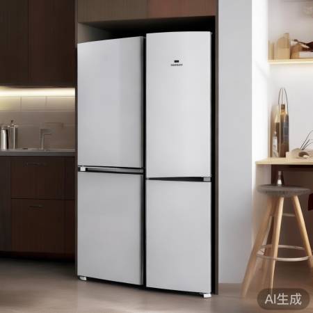 超薄十字门冰箱，白色设计展现时尚生活品味